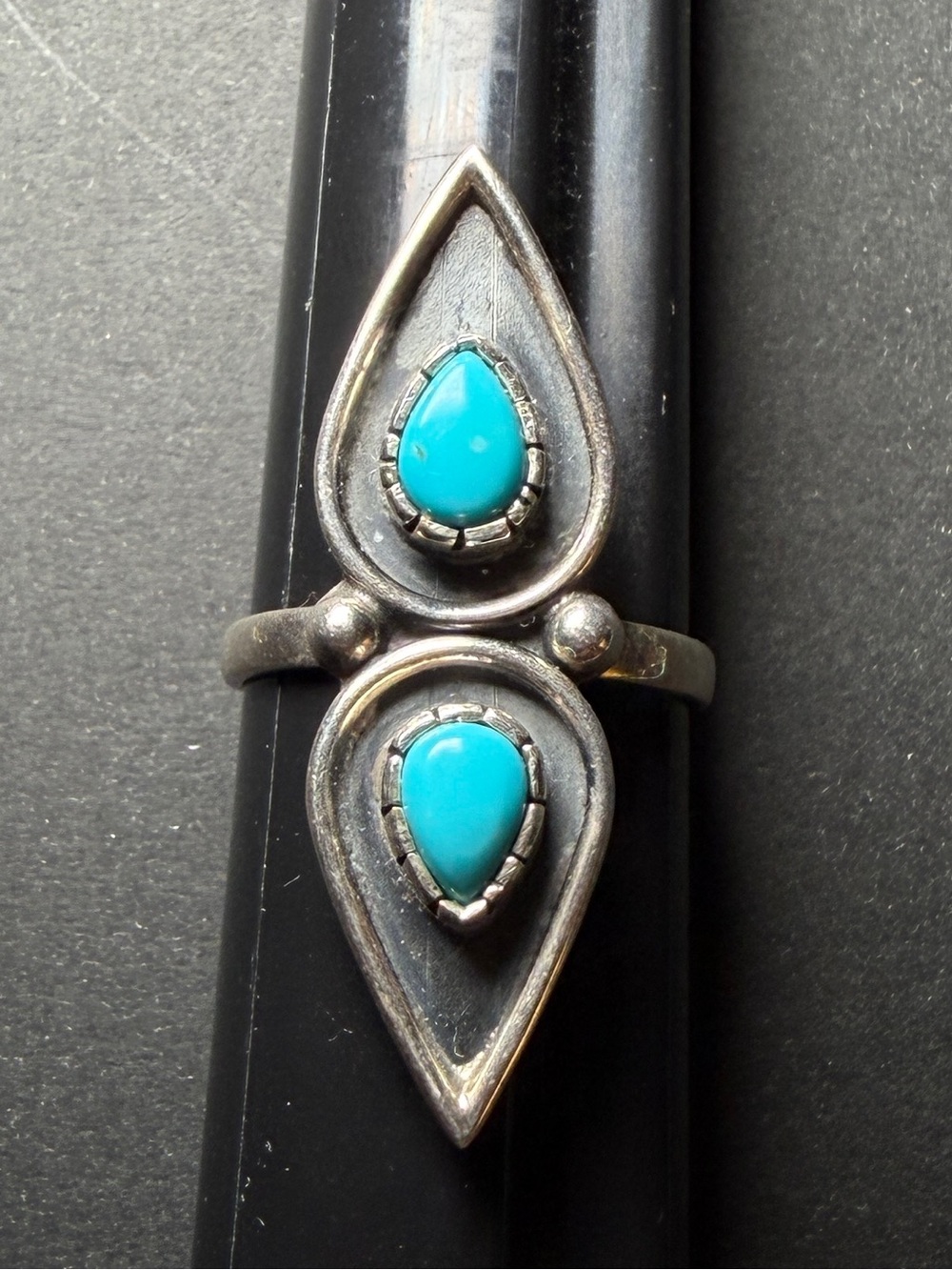 Turquoise Double Teardrop Sterling Ring - Women's Silver Ring